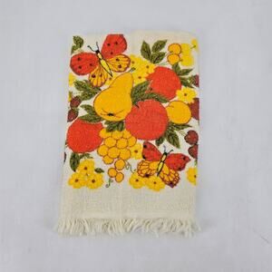 Vintage Fruit & Butterfly Hand Towel 70s Harvest Kitsch Floral Cottagecore Retro